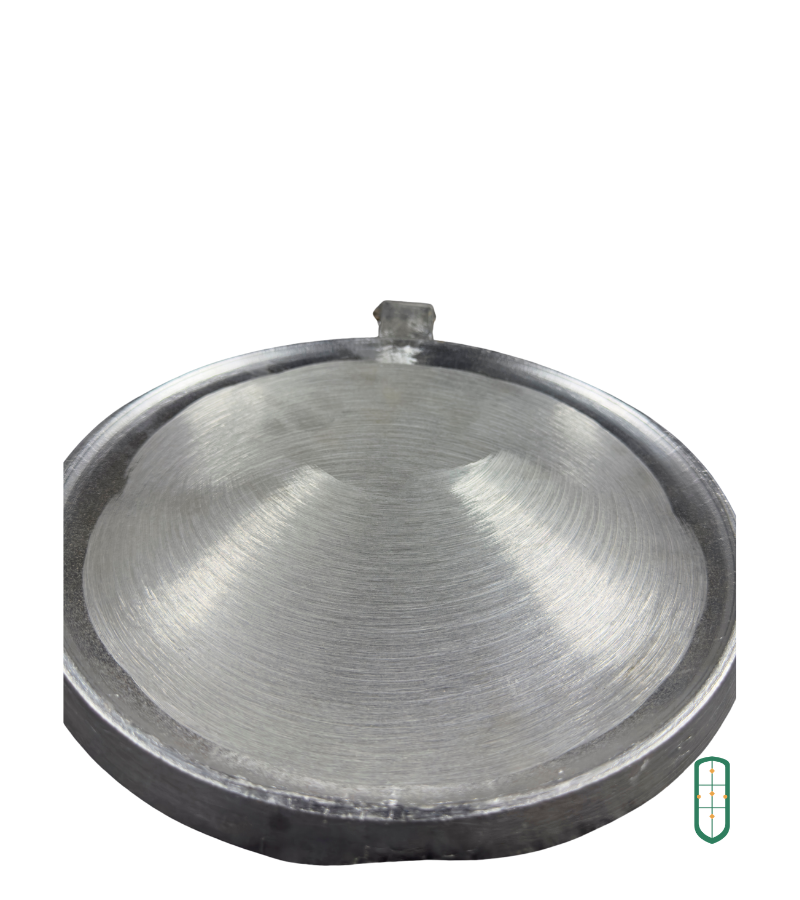 Aluminium chapati pan light underside view showing smooth spun surface and wire handle, Juakali Kenya