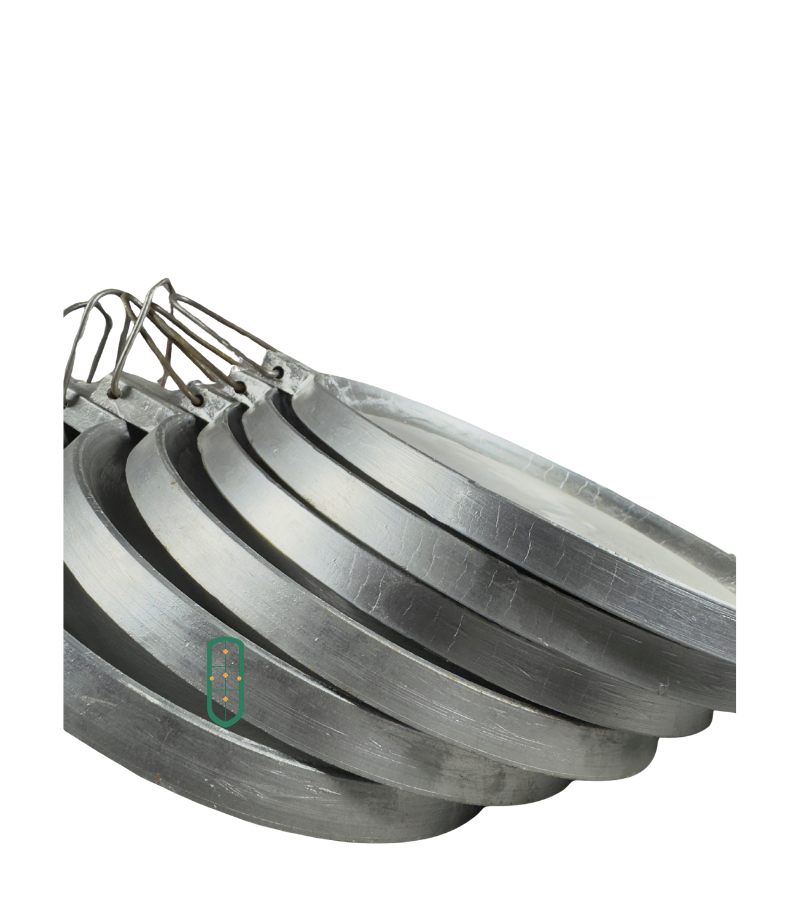 Aluminium chapati pans stacked side view showing multiple sizes, Juakali Kenya