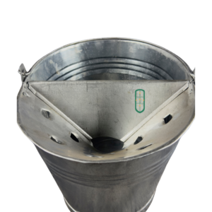 Galvanised mop bucket side view showing wringer insert and carry handle, Juakali made in Kenya