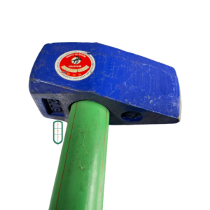 2LB mason hammer head close up showing weight marking and green fibreglass handle, Kenya